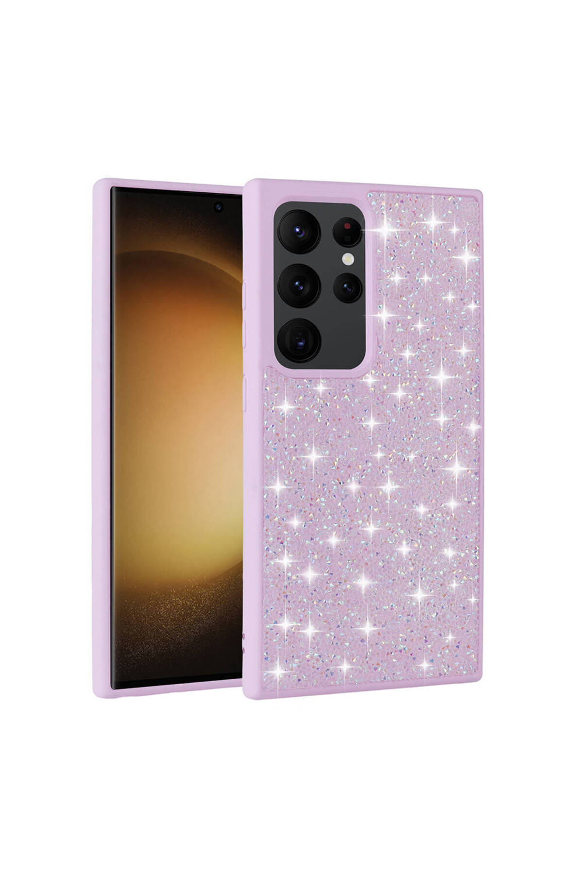 Galaxy S24 Ultra Uyumlu Parlak Taşlı Tasarım Pırlanta TKNC Kılıf-Pembe