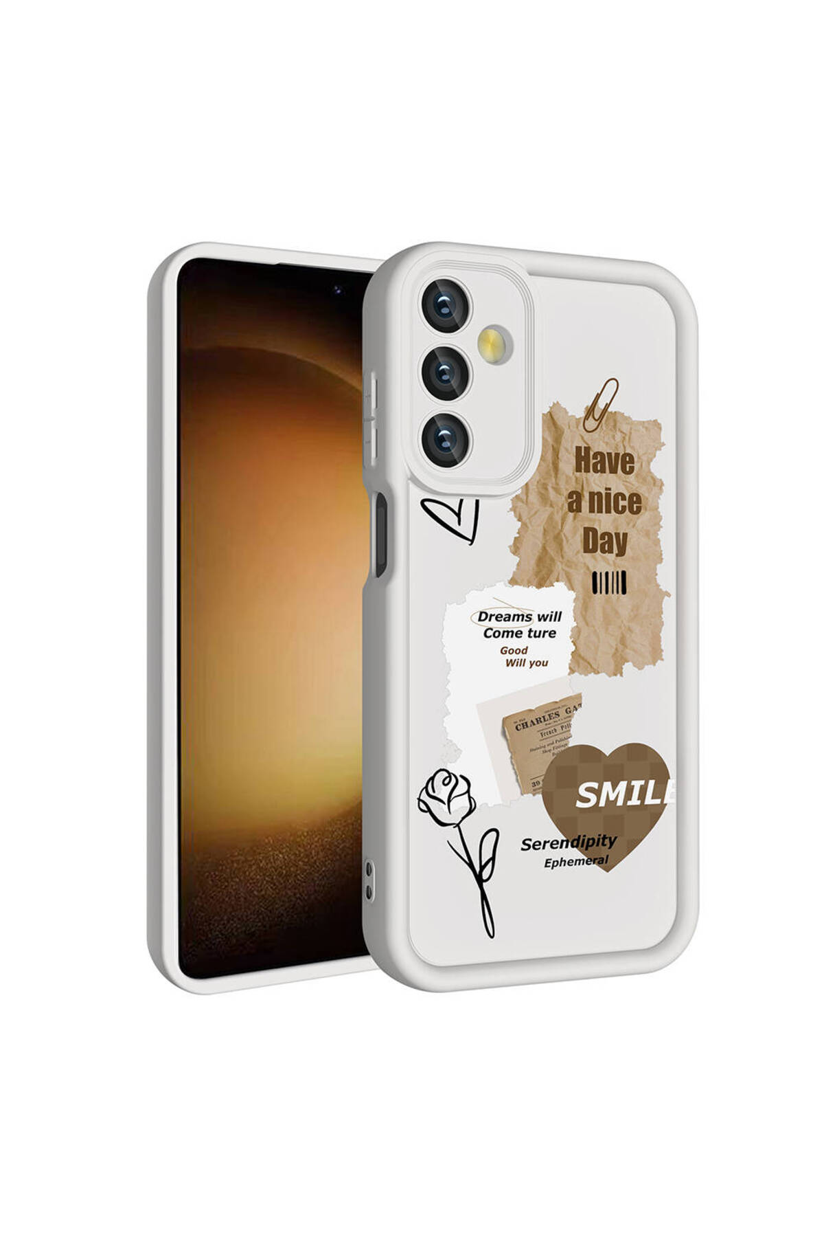 Galaxy A25 Kılıf Kamera Korumalı Baskılı Arka Yüzey OMSY Klas Kapak - Beyaz
