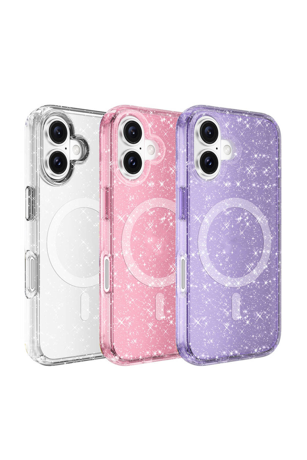 Apple iPhone 16 Plus Kılıf Magsafe Şarj Özellikli Parlayan Simli Saydam Renkli FZD Allstar Kapak-Mo