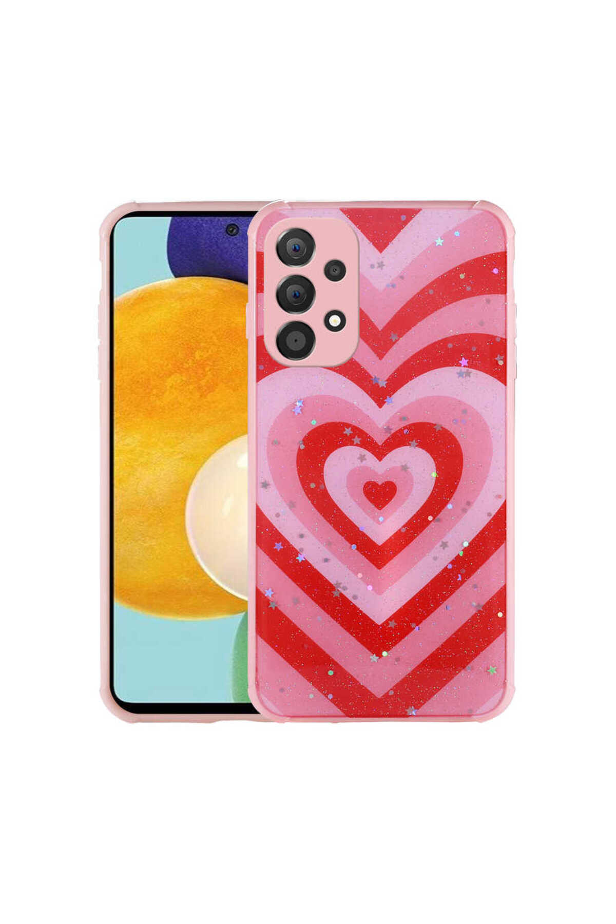 Galaxy A53 5G Kılıf Simli Desenli Kamera Korumalı Parlak ECRZ Popy Kapak - Kalp