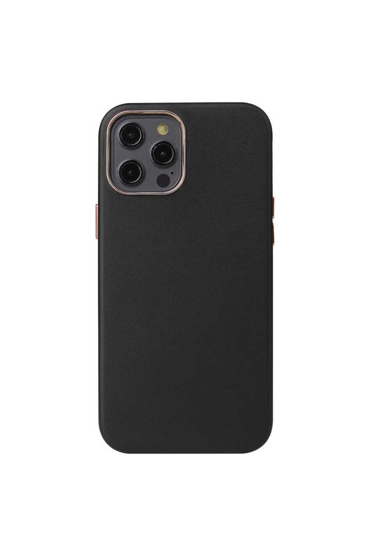iPhone 12 Pro Max Uyumlu MSCS Leathersafe Wireless Kılıf-Siyah
