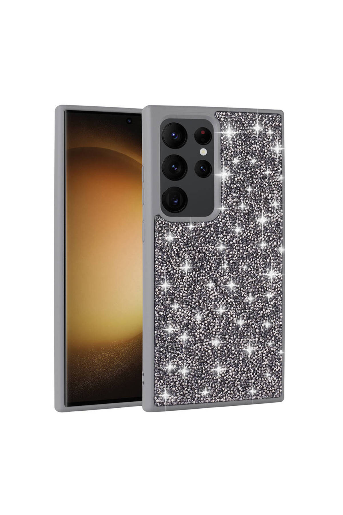 Galaxy S24 Ultra Uyumlu Parlak Taşlı Tasarım Pırlanta TKNC Kılıf-Pembe