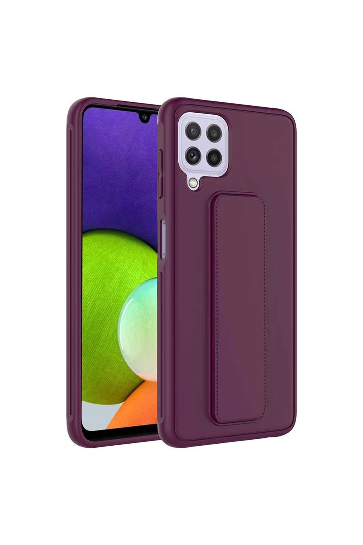 Galaxy A22 4G Kılıf TKNC Qstand Kapak - Mürdüm