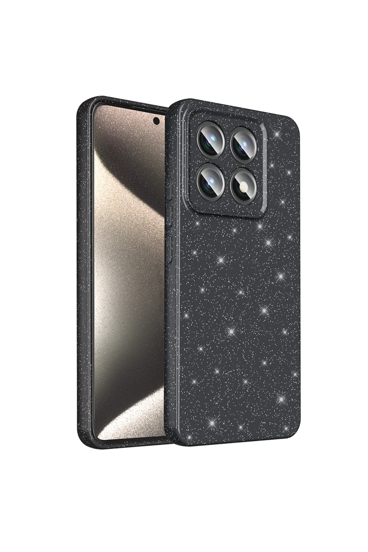 14T Kılıf Kamera Korumalı Simli Lüks EFFX Koton Kapak - Siyah