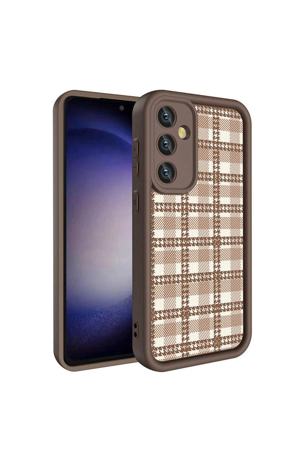 Galaxy S24 Kılıf Kamera Korumalı Baskılı Arka Yüzey TKNC Klas Kapak - Koyu Kahve