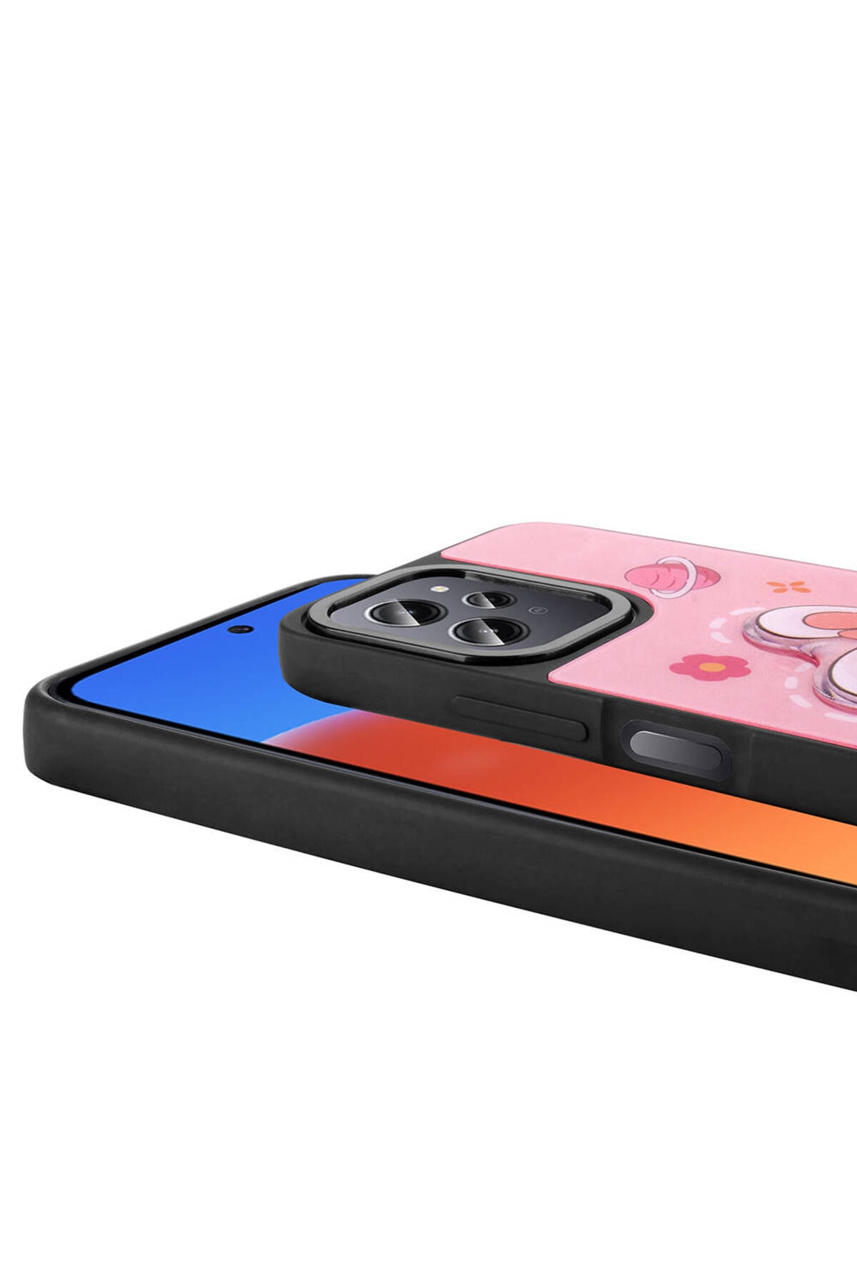 Redmi 12 4G Kılıf Parlayan Kabartmalı İkonik Figürlü HZRV Amas Silikon Kapak - Pembe