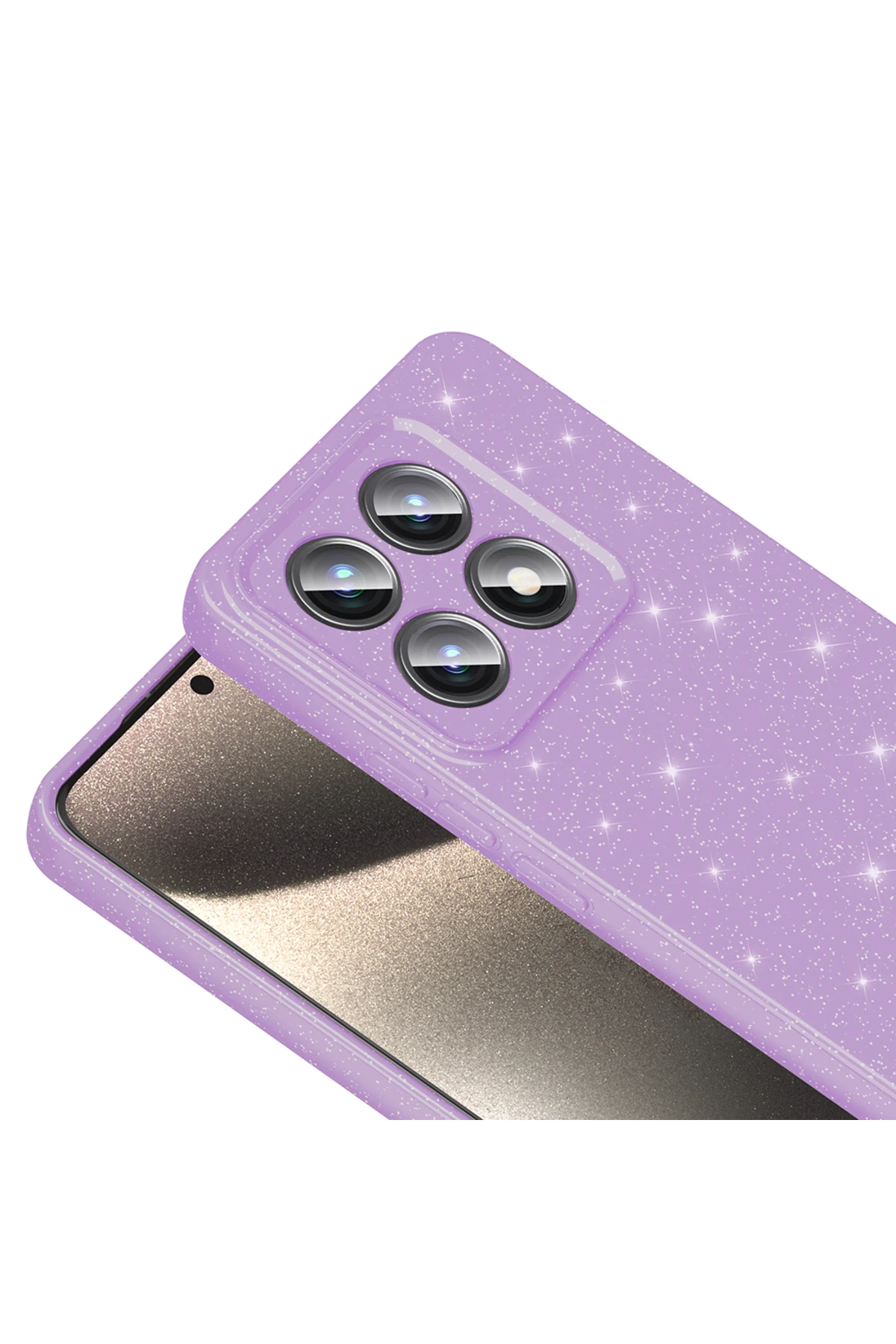 14T Kılıf Kamera Korumalı Simli Lüks LCKC Koton Kapak - Gümüş