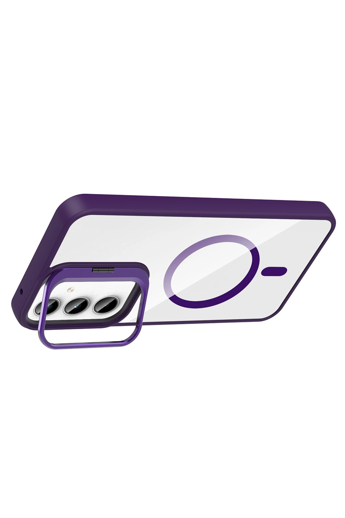 Galaxy A35 Kılıf Standlı ve Kamera Lens Hediyeli M-Safe Şarj Özellikli EFFX Etro Kapak - Gri