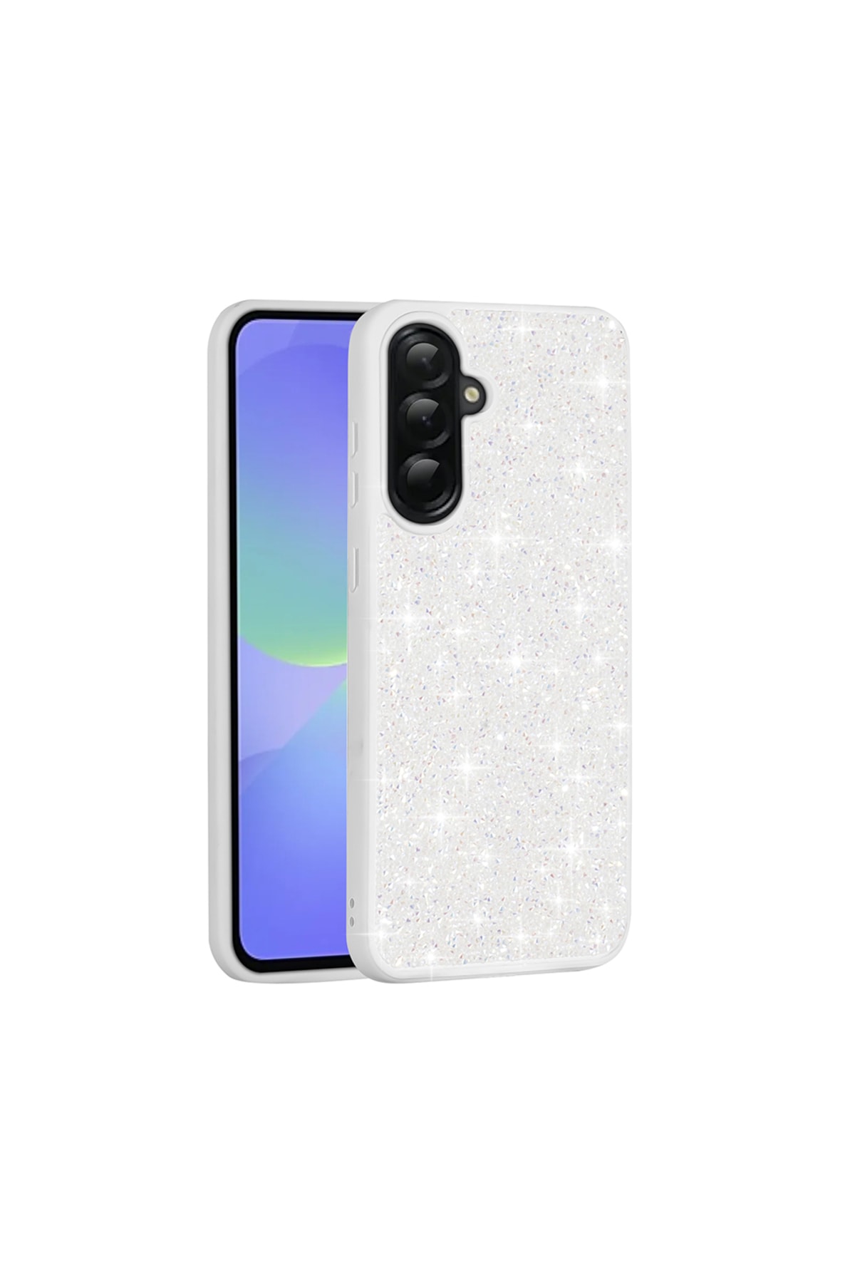 Galaxy A56 Kılıf Parlak Taşlı Tasarım HZRV Pırlanta Kapak - Beyaz