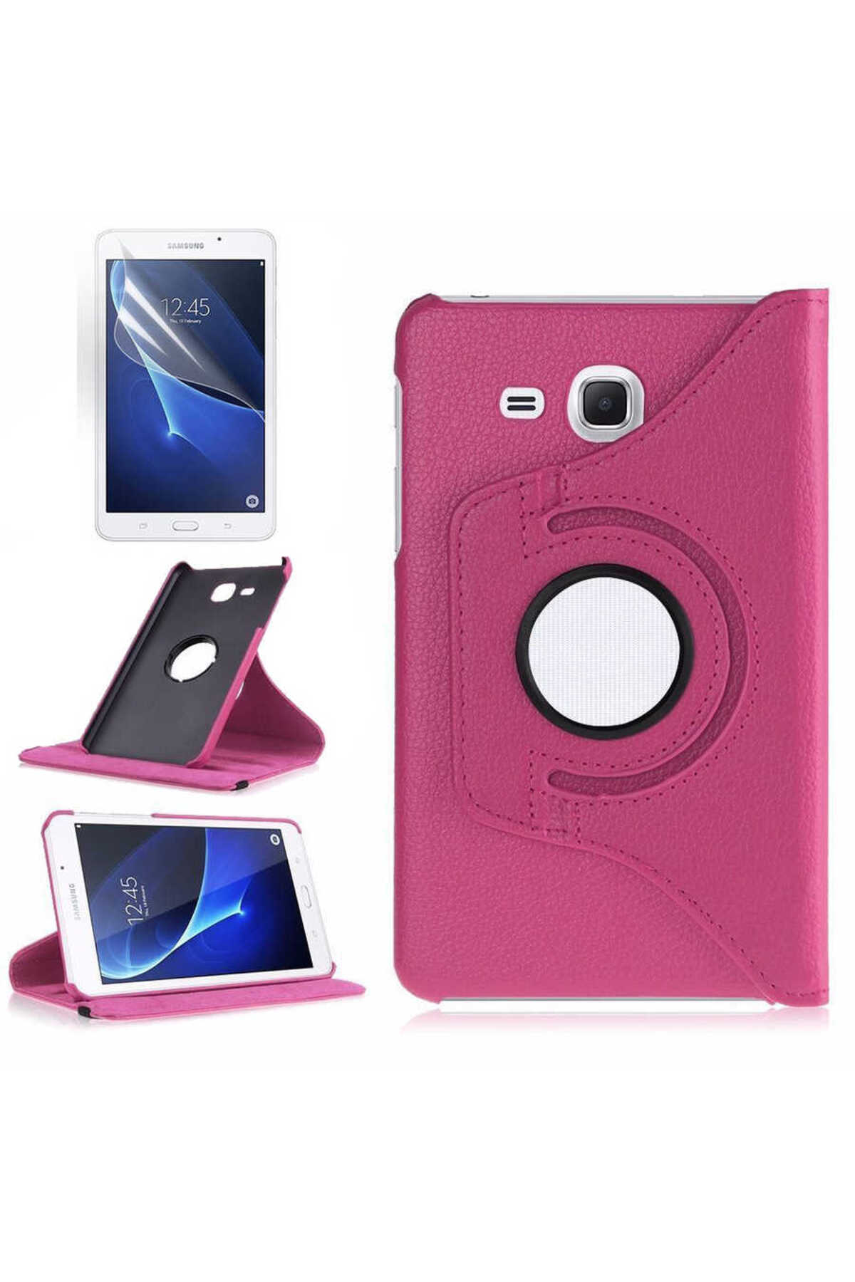 Galaxy Tab 4 T280 Uyumlu MNC Dönebilen Standlı Kılıf-Pembe Koyu