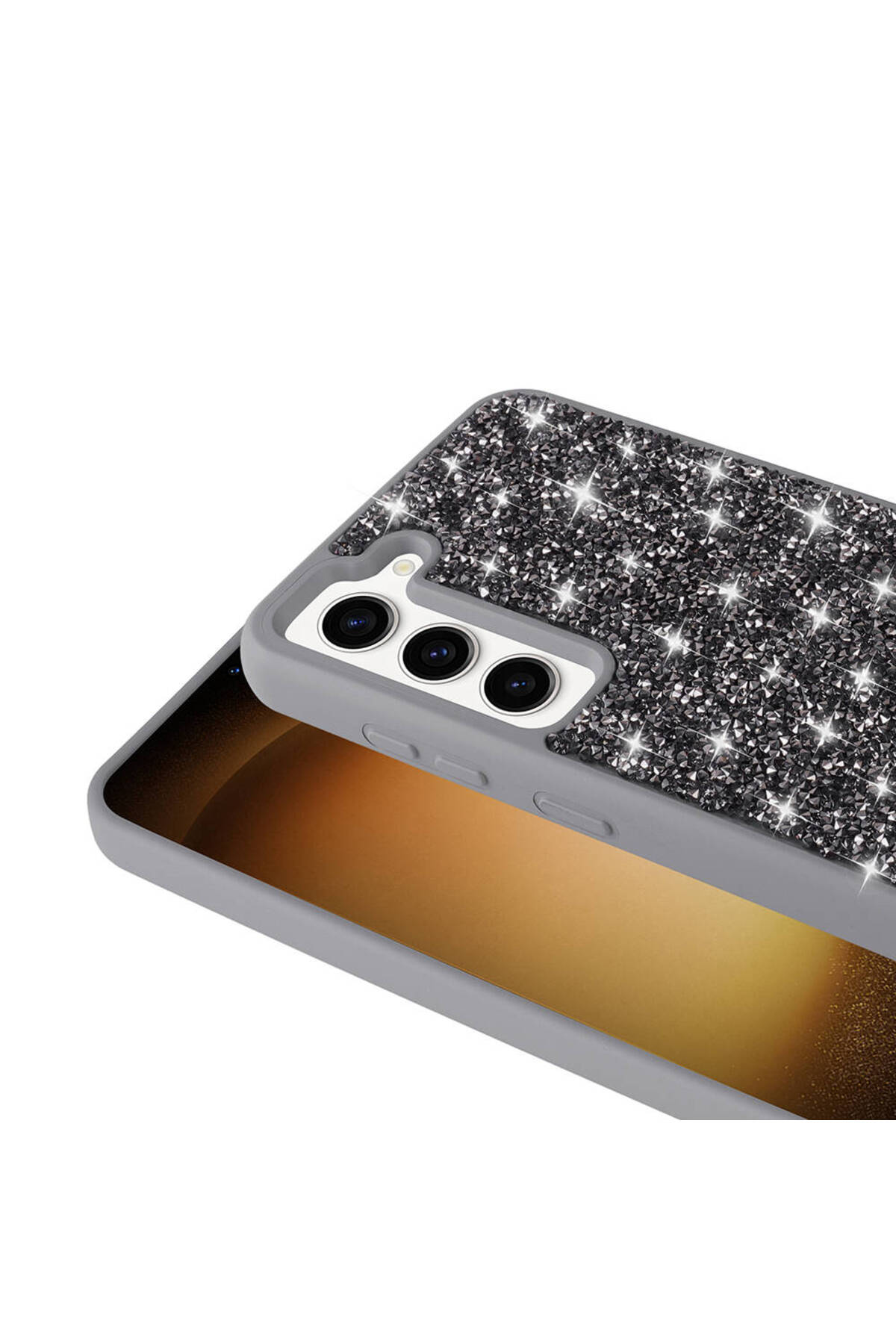 Galaxy S23 Uyumlu Parlak Taşlı Tasarım Pırlanta MSCS Kılıf-Siyah