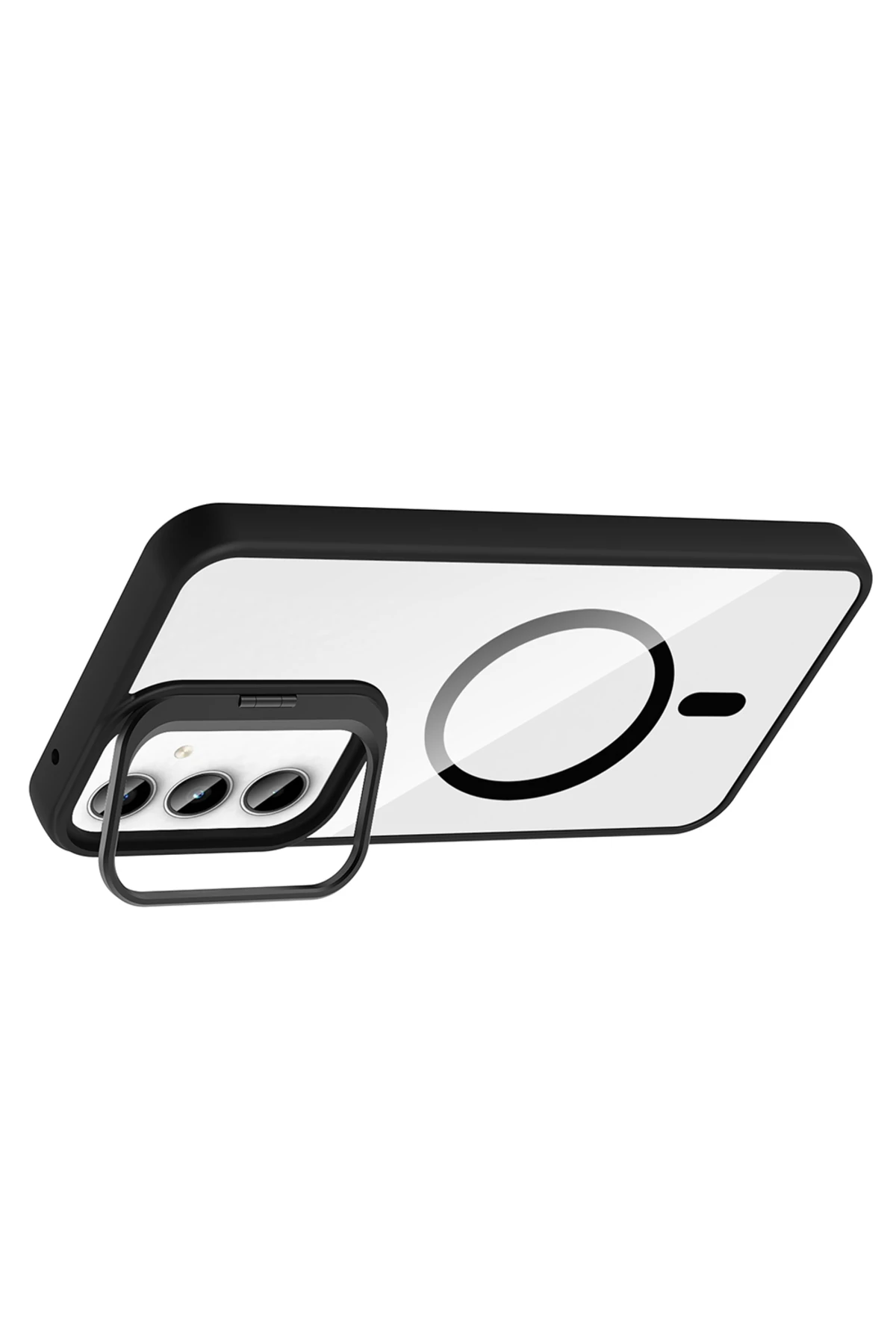 Galaxy A35 Kılıf Standlı ve Kamera Lens Hediyeli M-Safe Şarj Özellikli EFFX Etro Kapak - Gri