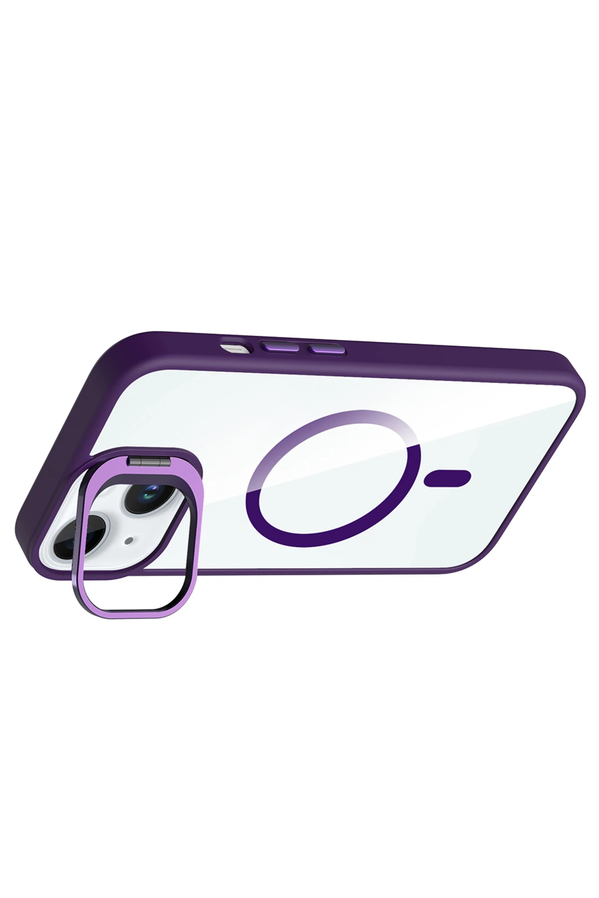 15 Uyumlu  Kılıf Standlı ve Kamera Lens M-Safe Şarj Özellikli Etro Kapak - Siyah