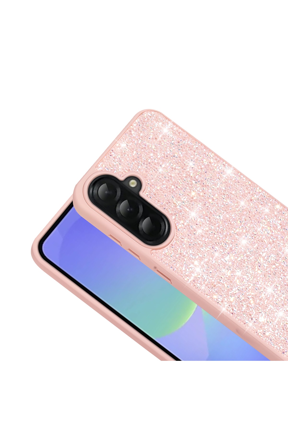 Galaxy A56 Kılıf Parlak Taşlı Tasarım HZRV Pırlanta Kapak - Beyaz