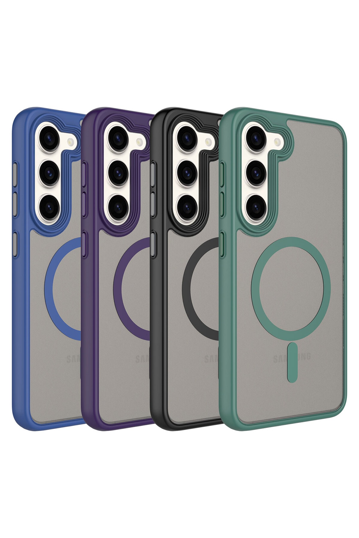 Galaxy S23 Uyumlu Mat Arka Yüzey Wireless Şarj Özellikli MSCS Flet Magsafe Kılıf-Mavi