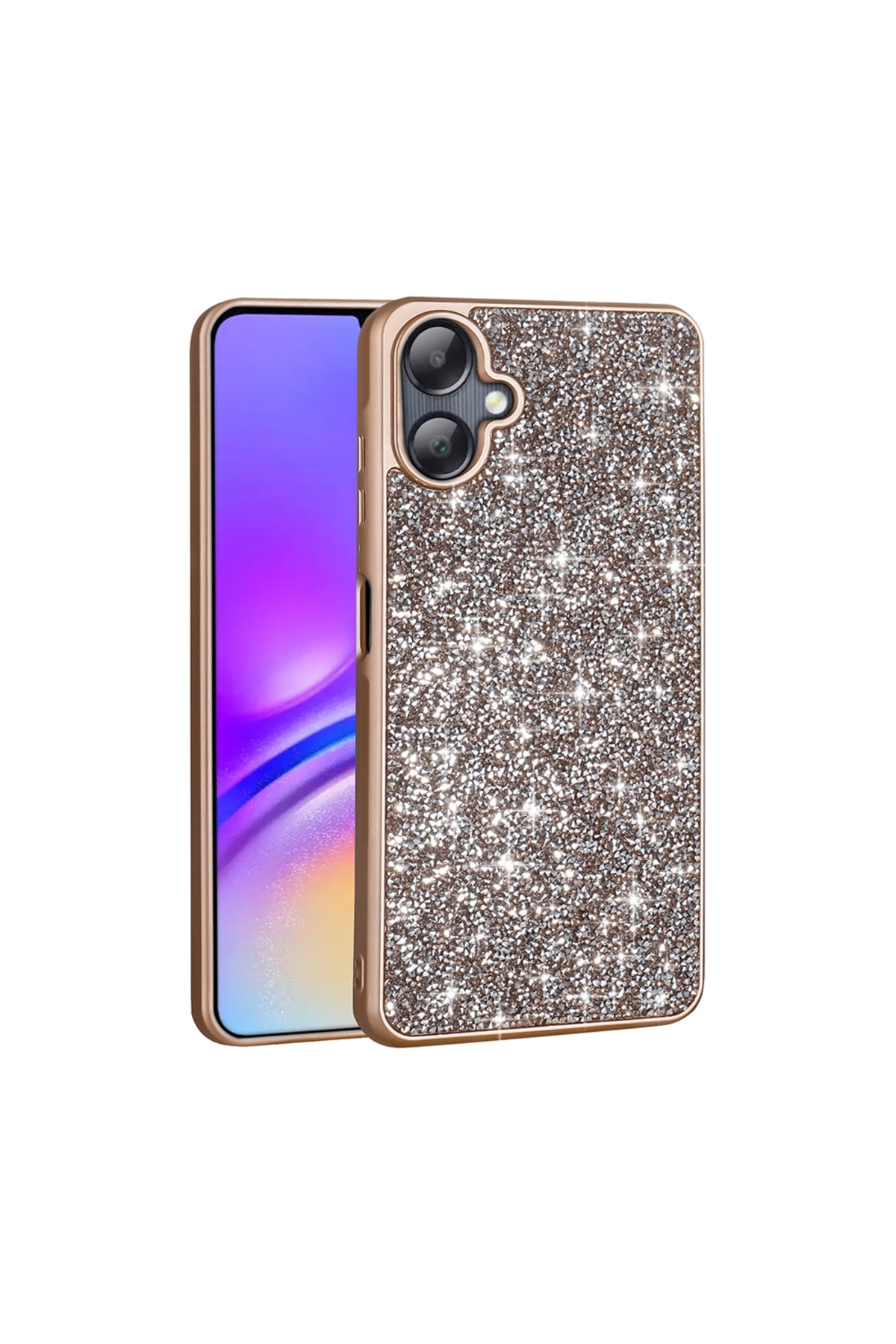 Galaxy A06 Kılıf Parlak Taşlı Tasarım MXSP Pırlanta Kapak - Gold