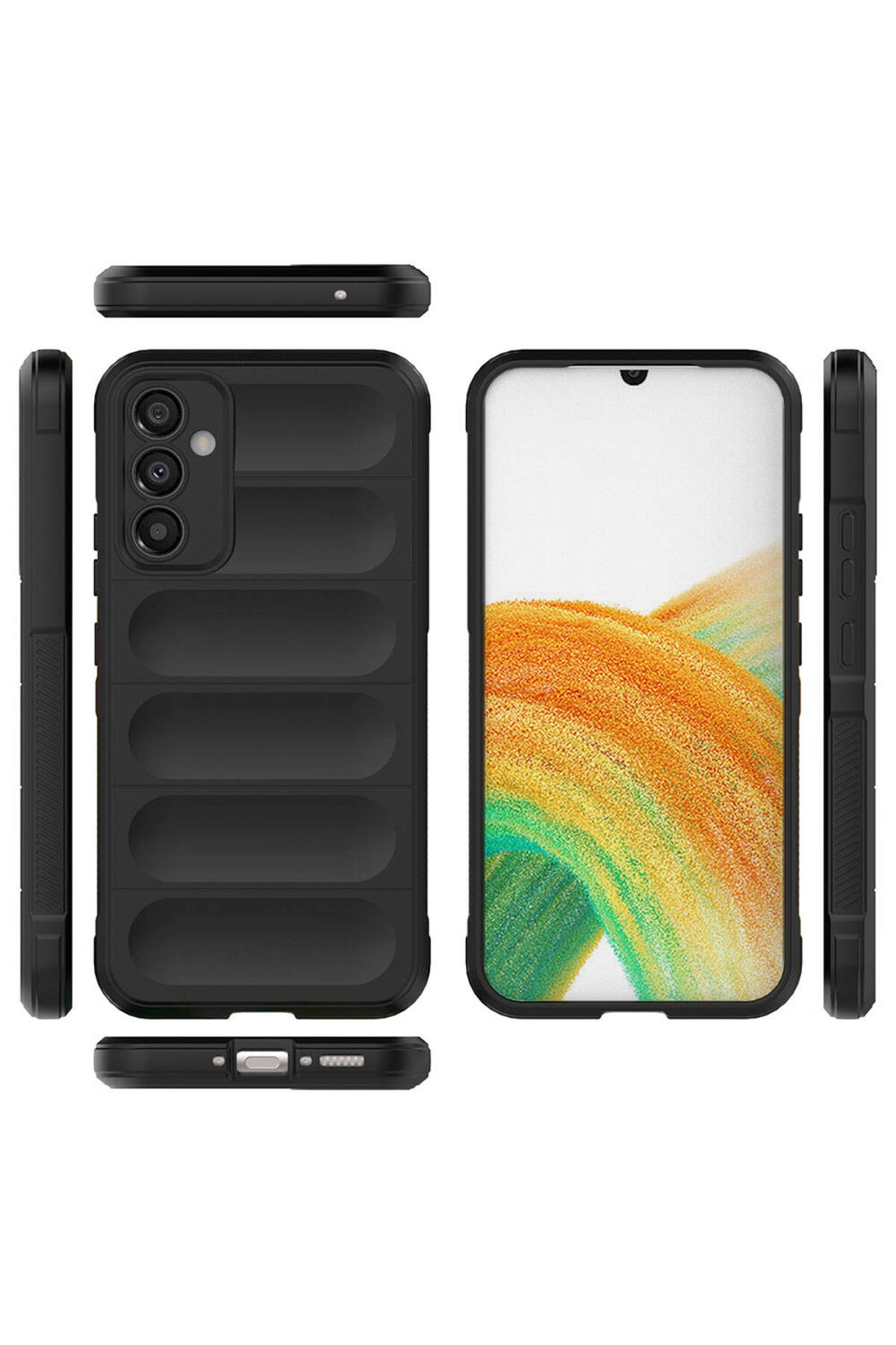 Galaxy A34 Kılıf Esnek TPU Oyuklu Arka Yüzey Tasarımlı OMSY Etnik Silikon Kapak - Siyah