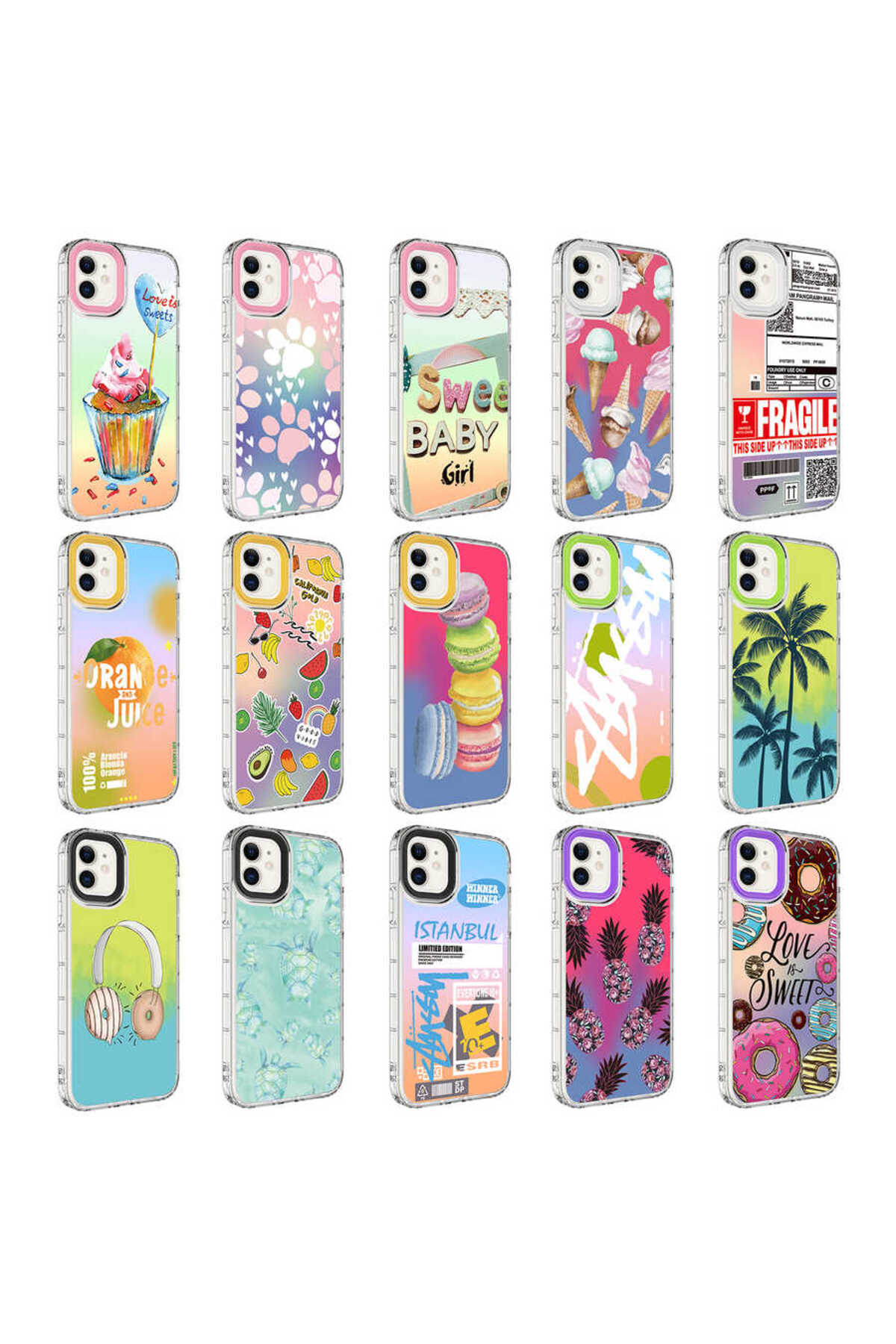 iPhone 12 Uyumlu Kamera Korumalı Renkli Desenli Sert Silikon Zore Korn Kılıf-NO9