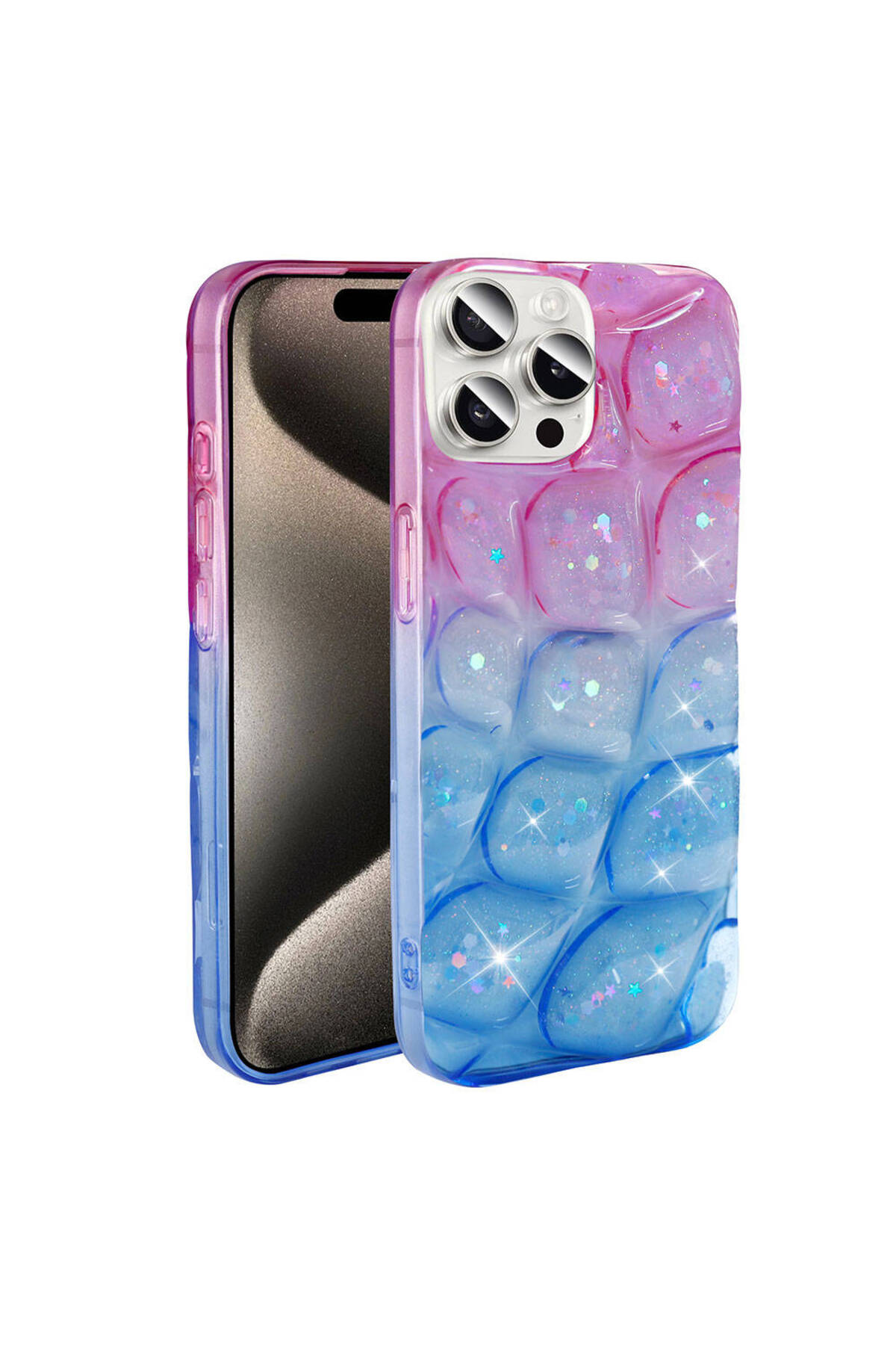 iPhone 15 Pro Max Kılıf Simli 3D Desenli HZRV Hacar Kapak - Beyaz