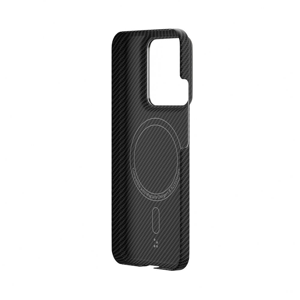 Xiaomi Mi 14 Kılıf Magsafe Şarj Özellikli 600D Kevlar OMSY Krek Karbon Kapak-Siyah