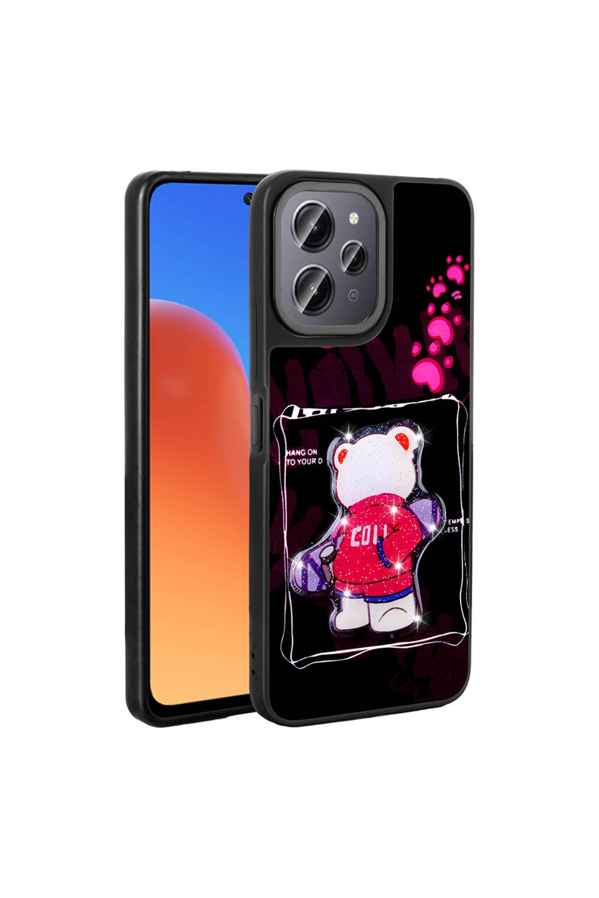 Redmi 12 4G Kılıf Parlayan Kabartmalı İkonik Figürlü HZRV Amas Silikon Kapak - Pembe