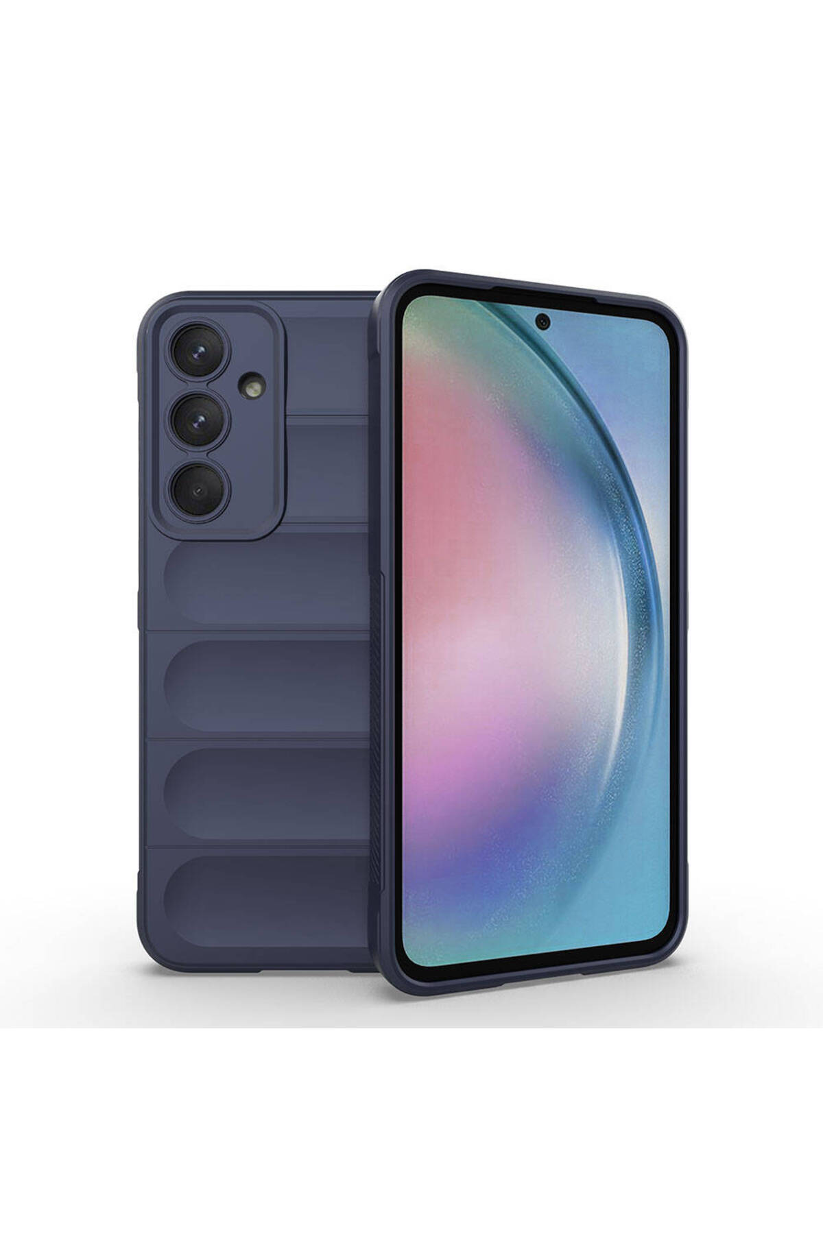 Galaxy A55 Kılıf Esnek TPU Oyuklu Arka Yüzey Tasarımlı MSCS Etnik Silikon Kapak - Lacivert