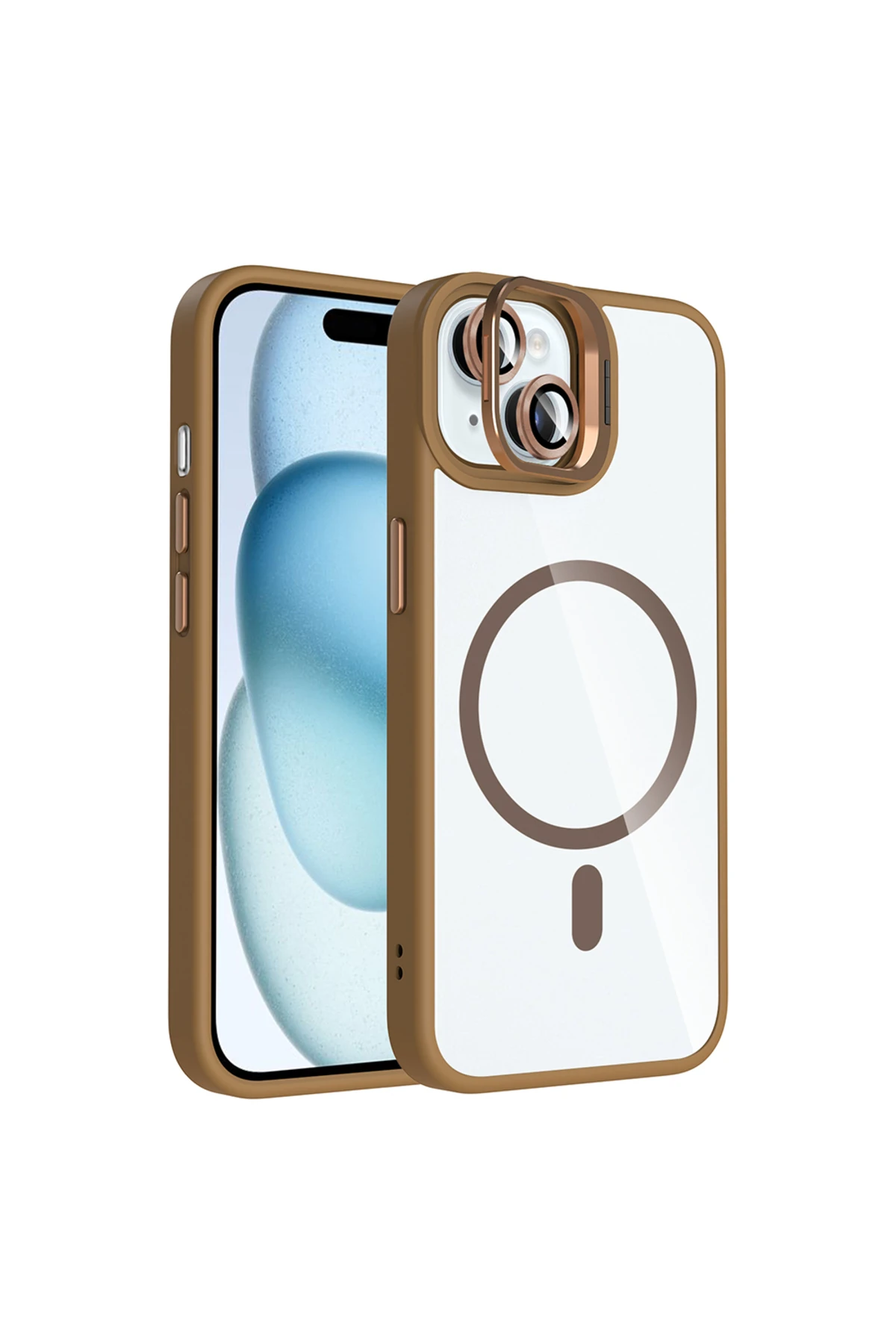 15 Uyumlu  Kılıf Standlı ve Kamera Lens M-Safe Şarj Özellikli Etro Kapak - Siyah