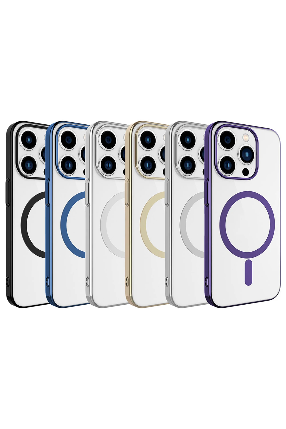 iPhone 15 Pro Uyumlu OMSY Wireless Şarj Özellikli Pixel Magsafe Kılıf-Gold