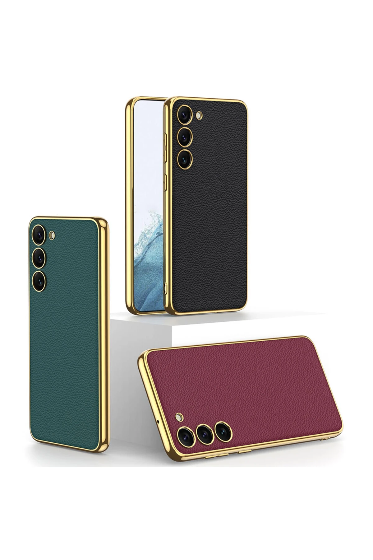 Galaxy S23 Plus Uyumlu Deri Görünümlü Kenarları Elektroplating Kaplama MKST Fizyon Kılıf-Kır