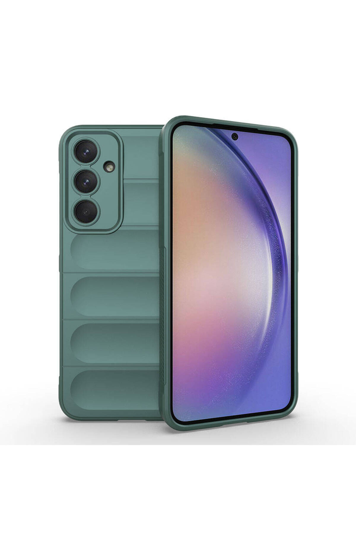 Galaxy A35 Kılıf Esnek TPU Oyuklu Arka Yüzey Tasarımlı LCKC Etnik Silikon Kapak - Koyu Yeşil