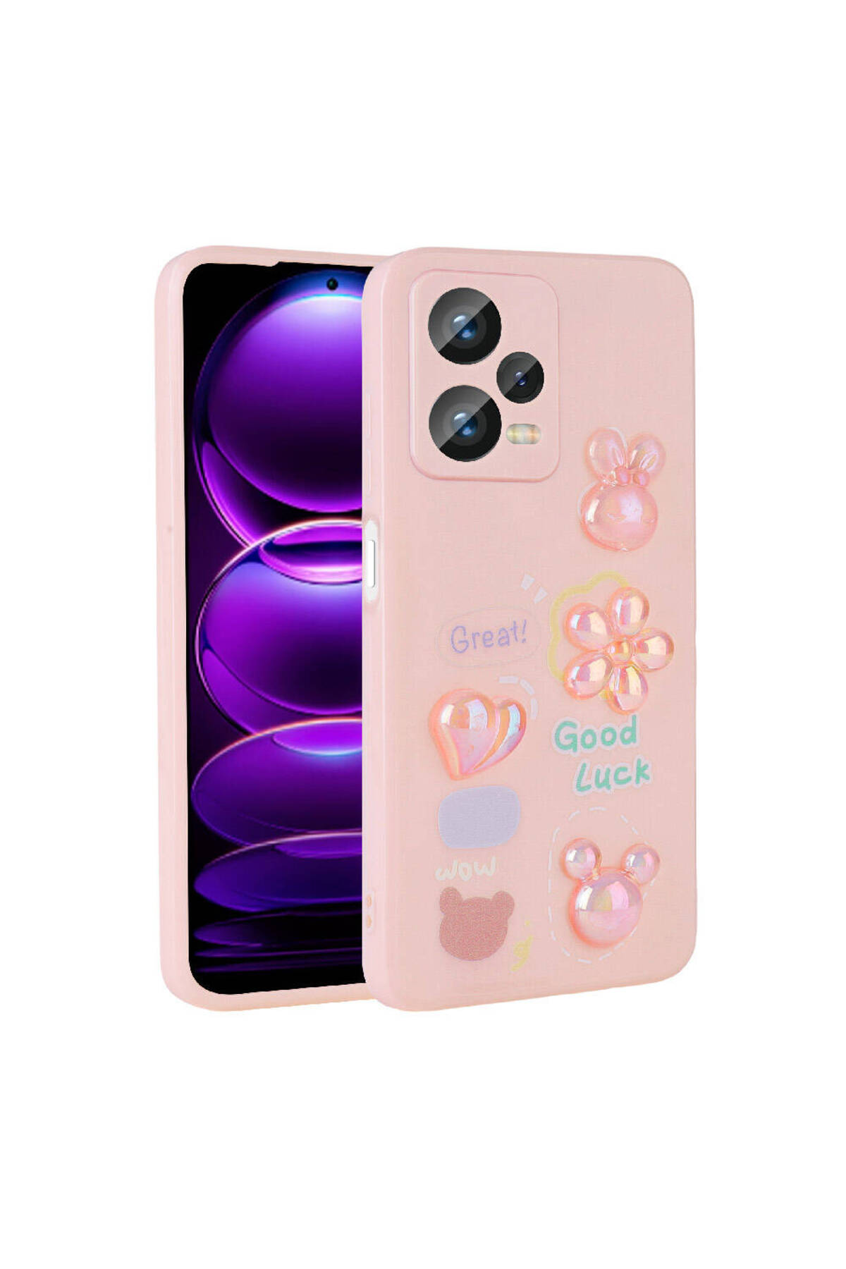 Redmi Note 12 4G Kılıf Kabartma Figürlü Parlak HZRV Toys Silikon Kapak - Pembe