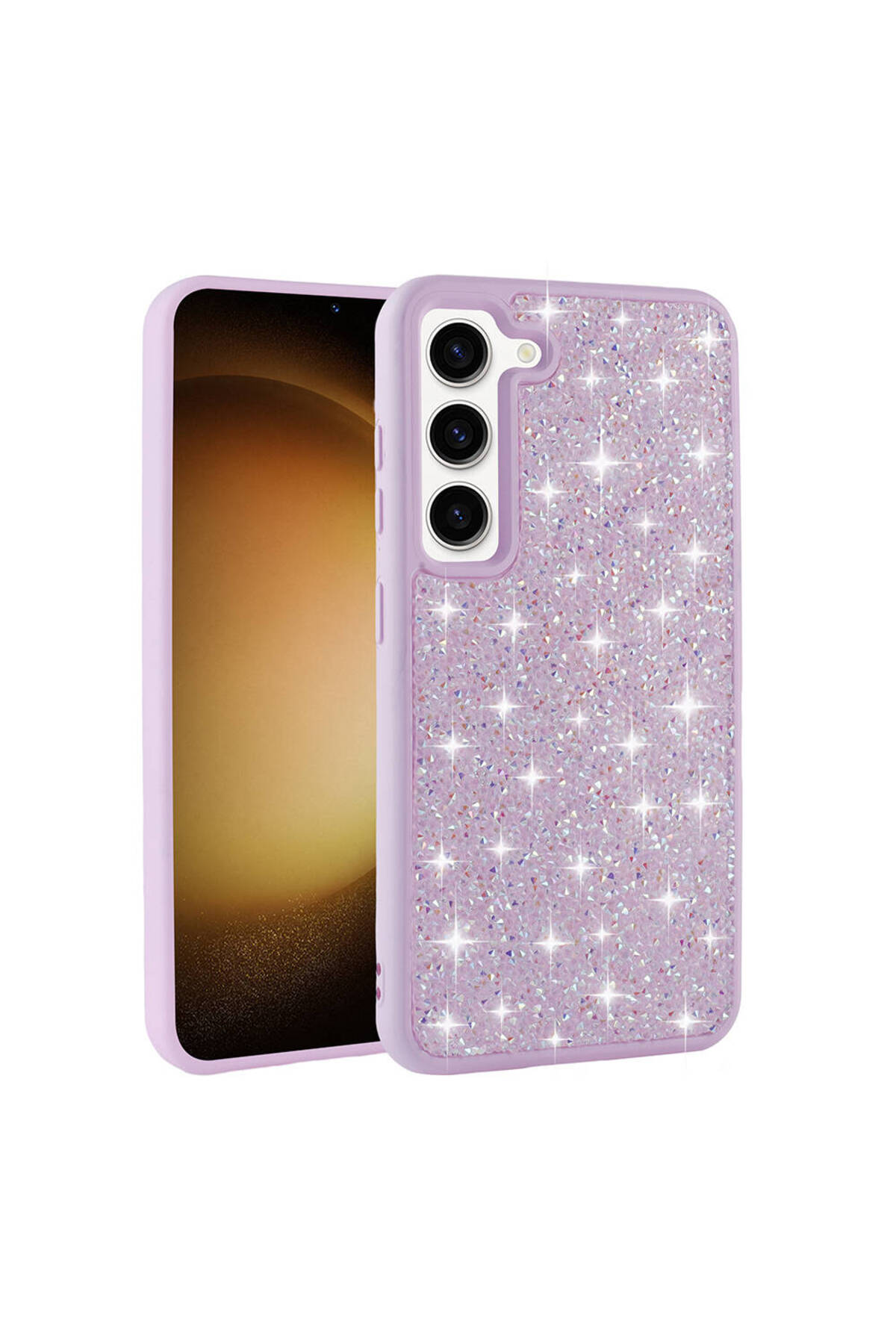 Galaxy S23 Uyumlu Parlak Taşlı Tasarım Pırlanta MKST Kılıf-Lila