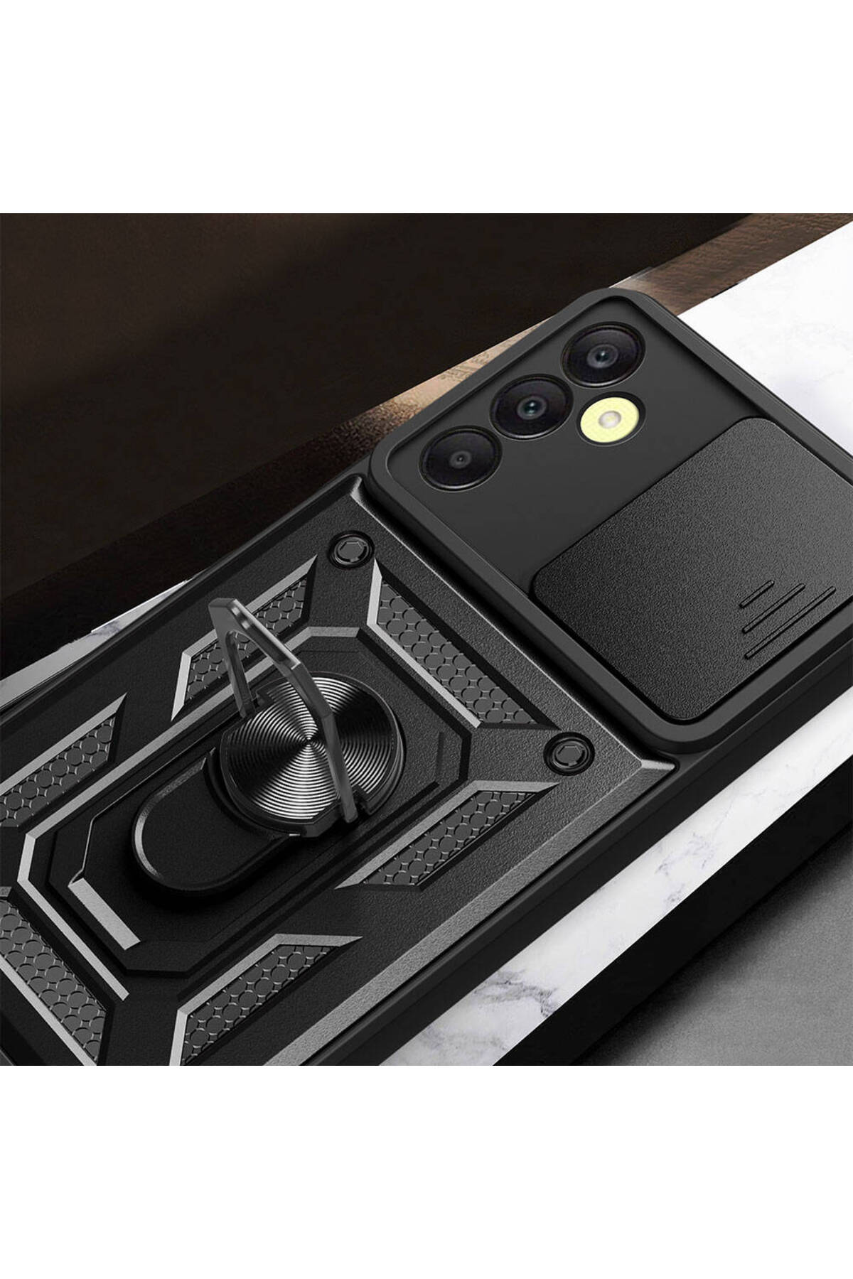 Galaxy A25 Uyumlu Kılıf Magnetik Standlı Kamera Korumalı Tknc Sürgülü Vega Kapak - Mavi