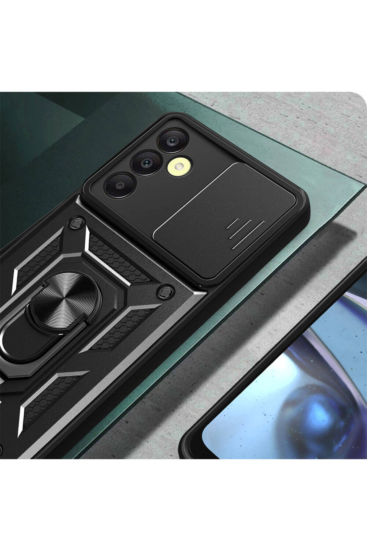 Galaxy A25 Uyumlu Kılıf Magnetik Standlı Kamera Korumalı Tknc Sürgülü Vega Kapak - Mavi