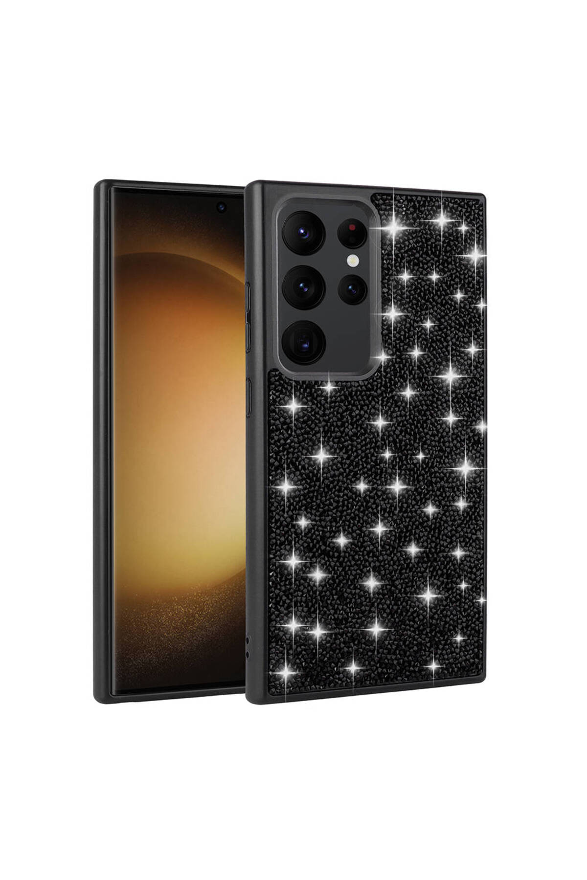 Galaxy S24 Ultra Uyumlu Parlak Taşlı Tasarım Pırlanta SYS Kılıf-Siyah