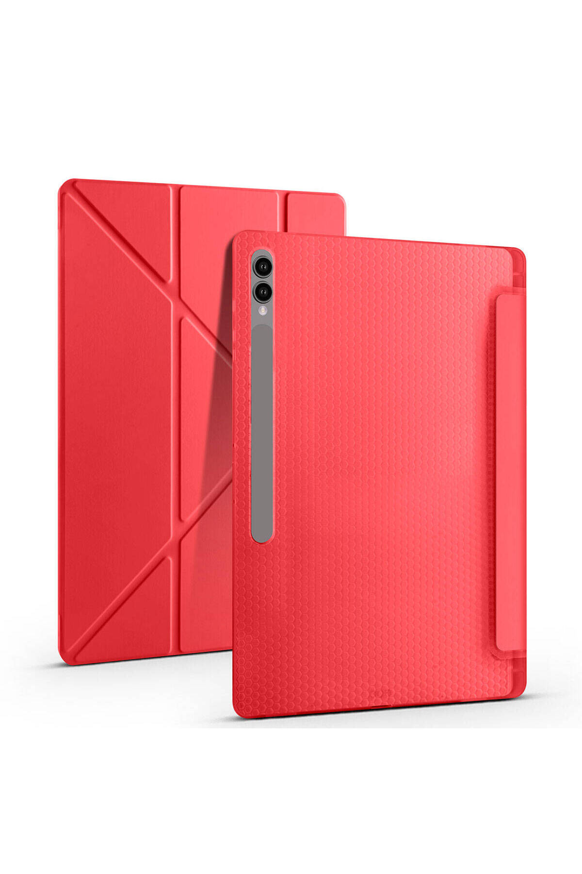 Galaxy Tab S10 Ultra Kılıf MXSP Tri Folding Kalem Bölmeli Standlı Kılıf - Kırmızı Uyumlu