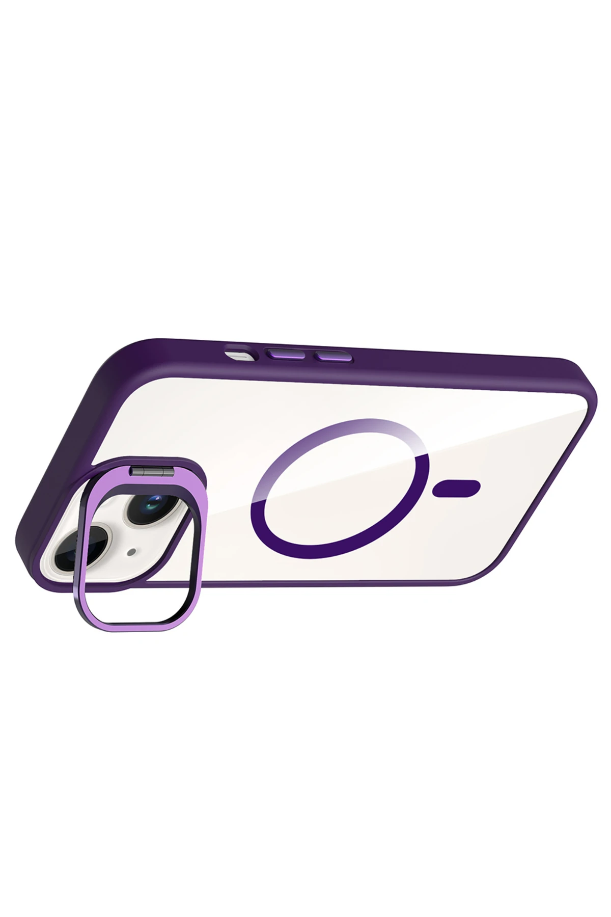 14  Uyumlu Kılıf Standlı ve Kamera Lens M-Safe Şarj Özellikli OMSY Etro Kapak - Lacivert