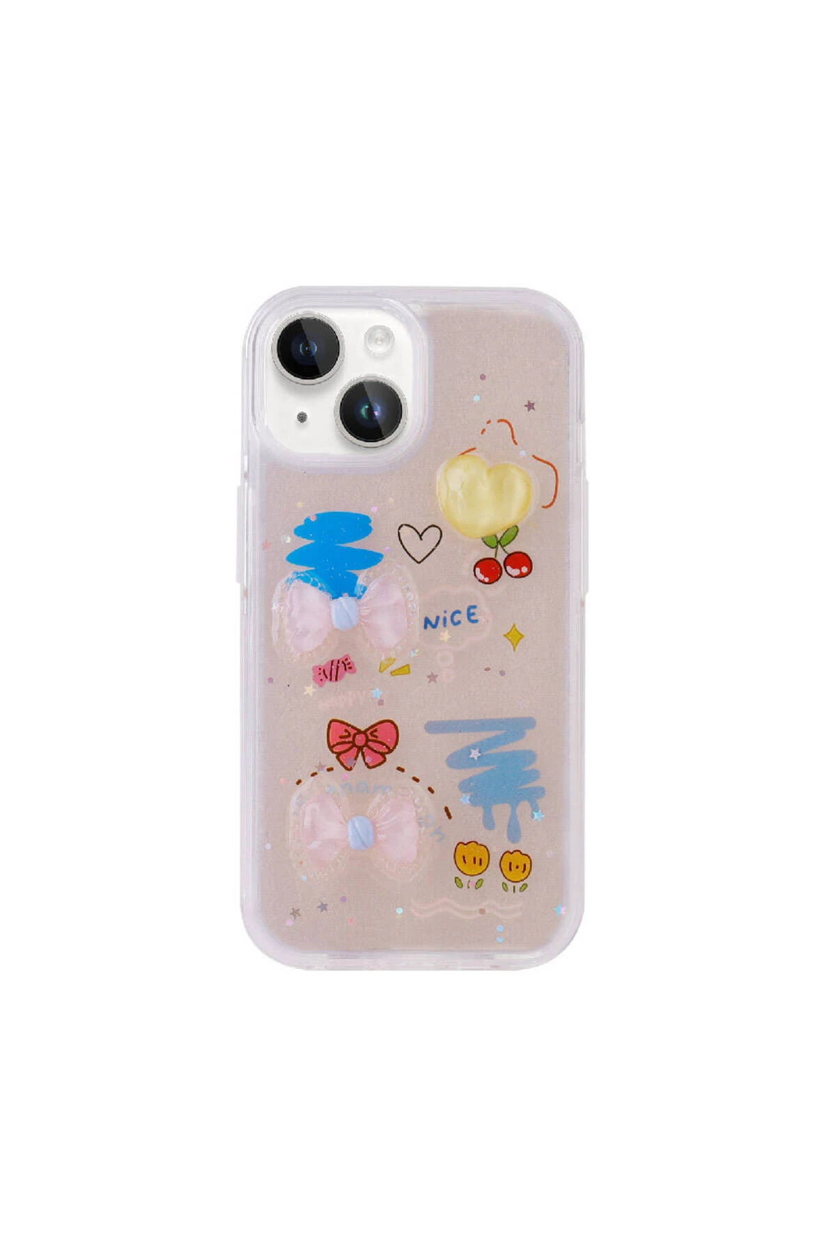 Apple iPhone 15 Plus Kılıf Kabartma Figürlü Parlak Minimini Silikon Kapak Pembe