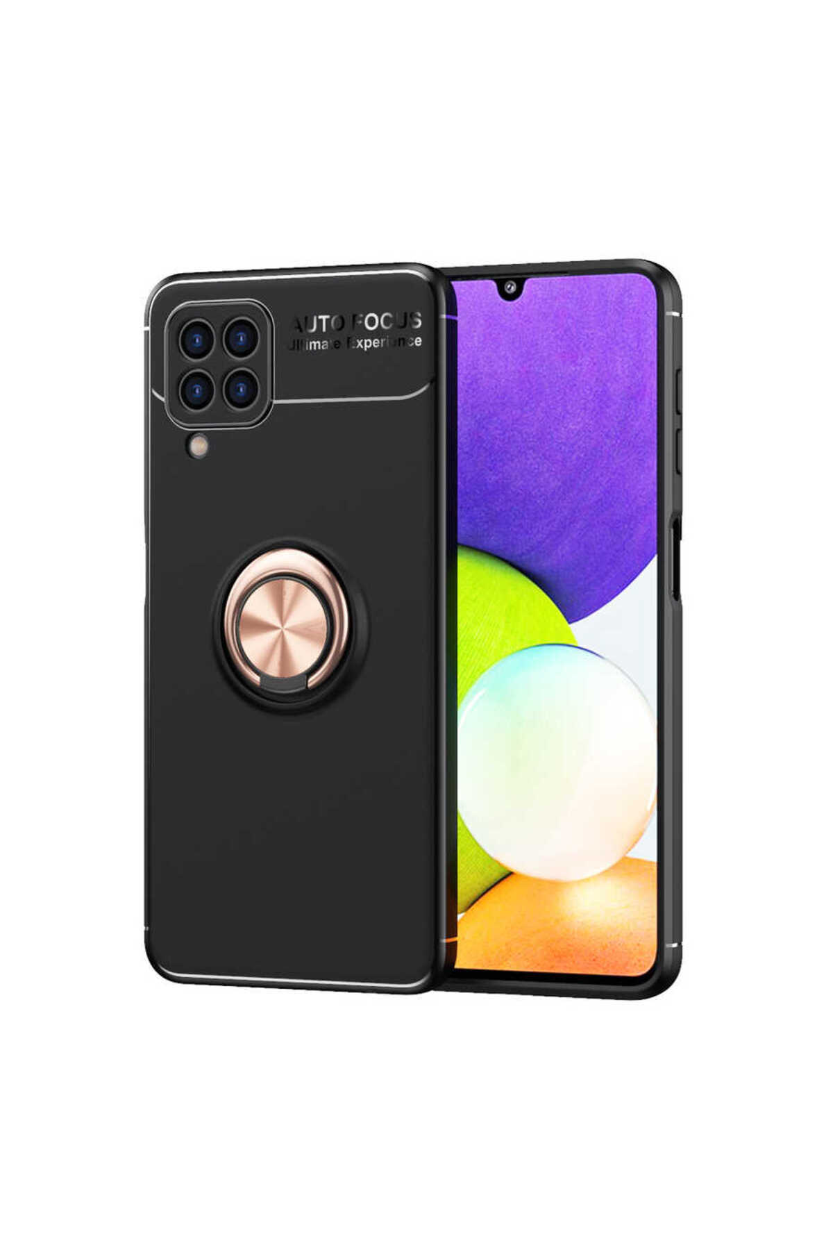 Galaxy M22 Kılıf MSCS Ravel Silikon Kapak - Siyah-Rose Gold