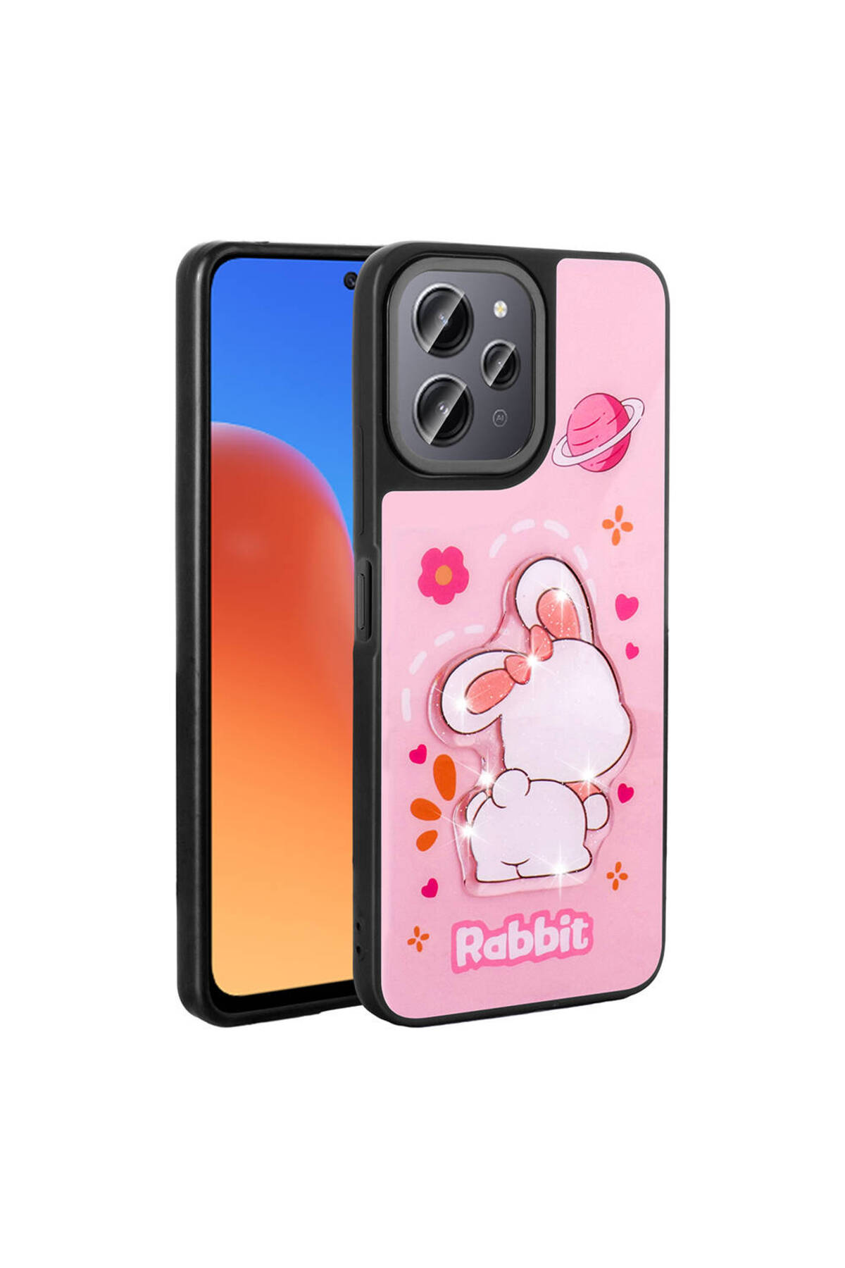 Redmi 12 4G Kılıf Parlayan Kabartmalı İkonik Figürlü HZRV Amas Silikon Kapak - Pembe
