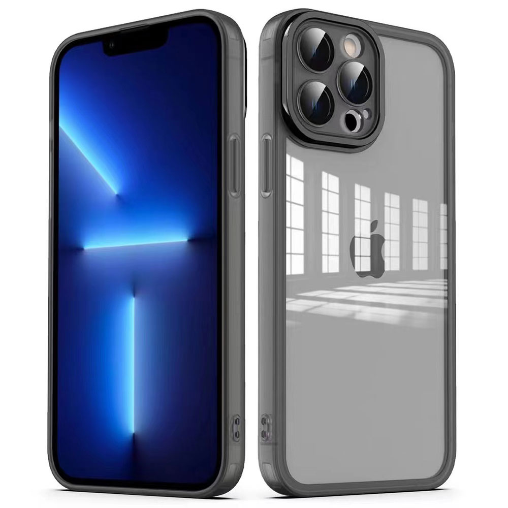 iPhone 13 Pro Max Uyumlu Kamera Korumalı Transparan OMSY Post Kapak-Siyah