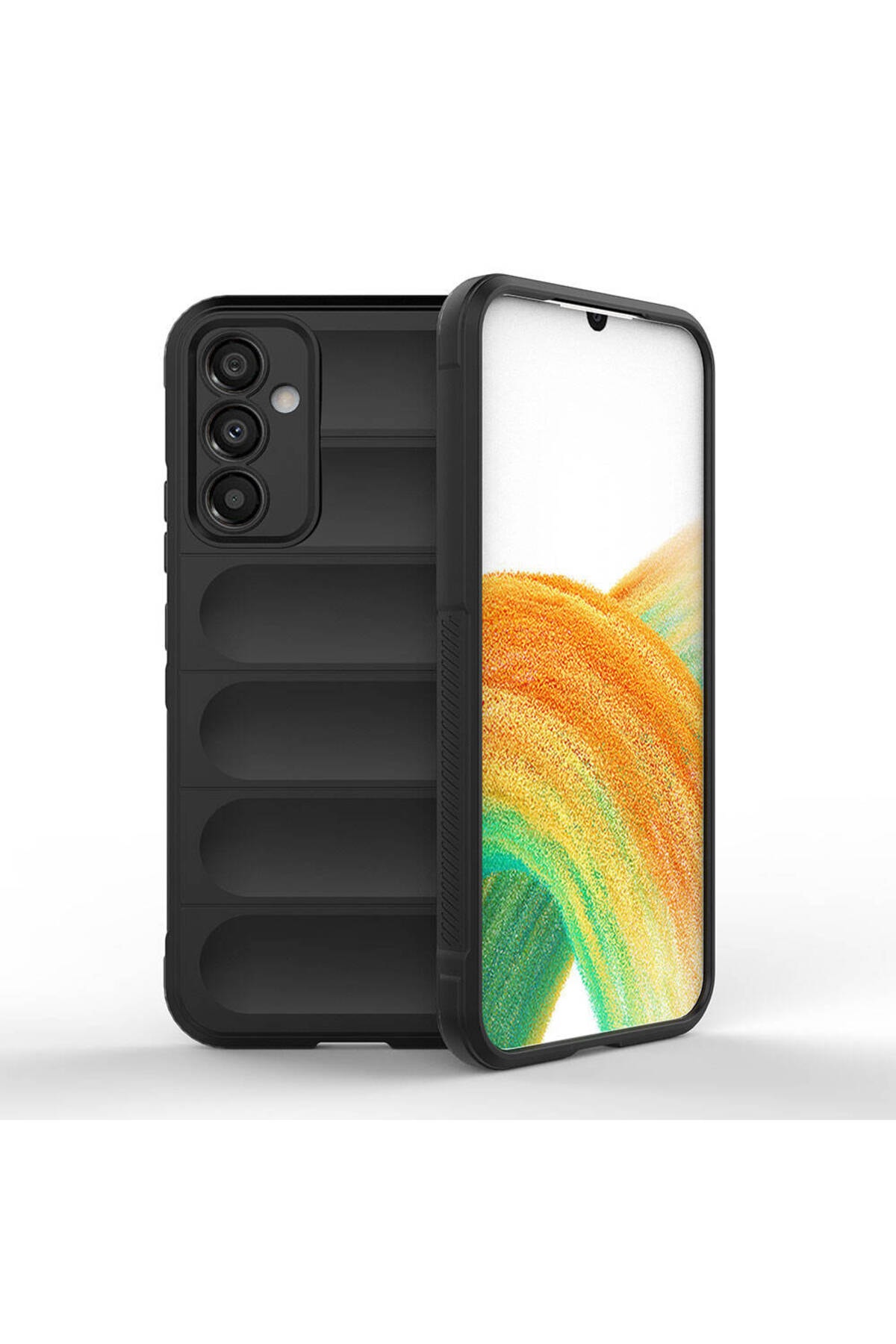 Galaxy A34 Kılıf Esnek TPU Oyuklu Arka Yüzey Tasarımlı OMSY Etnik Silikon Kapak - Siyah