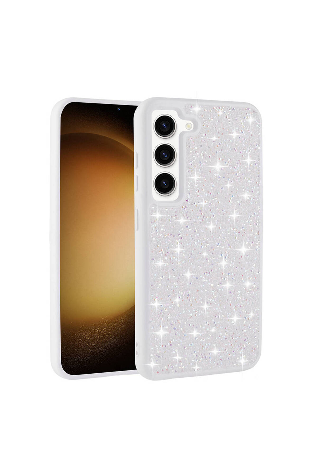 Galaxy S23 Uyumlu Parlak Taşlı Tasarım Pırlanta MKST Kılıf-Lila