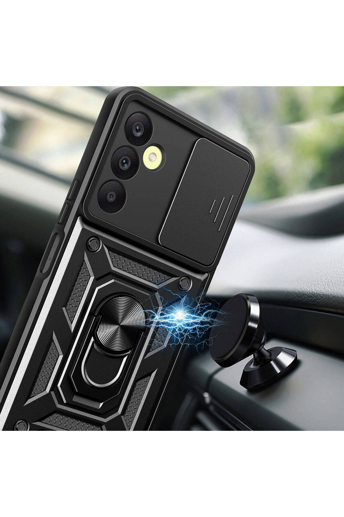 Galaxy A25 Uyumlu Kılıf Magnetik Standlı Kamera Korumalı Tknc Sürgülü Vega Kapak - Mavi