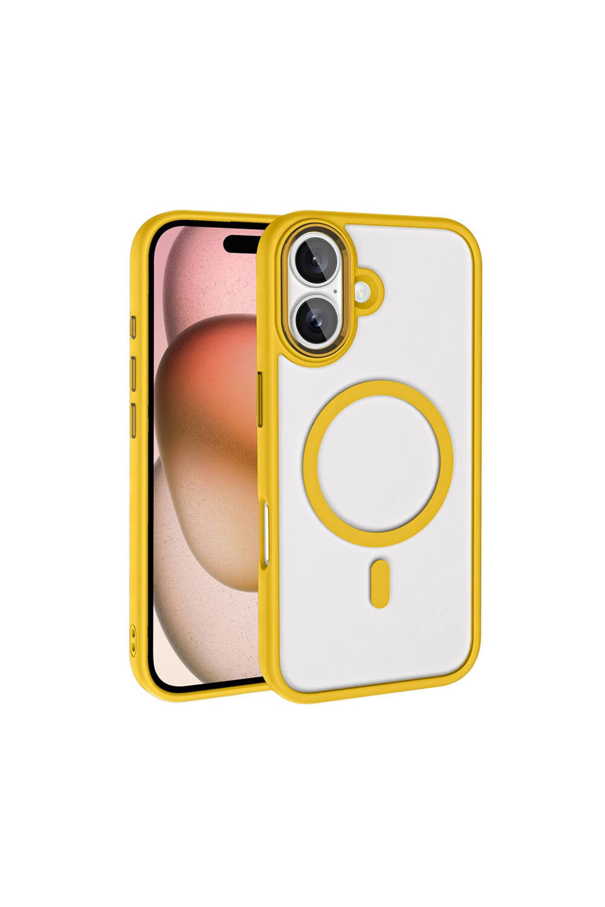 Apple iPhone 16 Plus Kılıf Wireless Şarj Özellikli FZD Krom Magsafe Silikon Kapak-Sarı