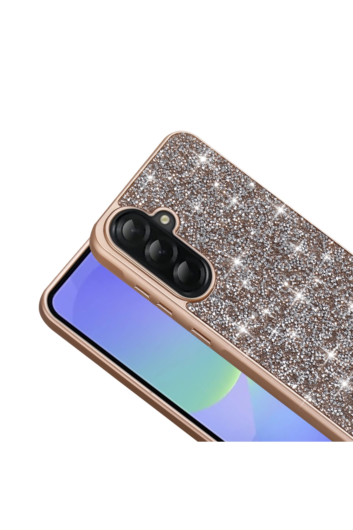 Galaxy A56 Kılıf Parlak Taşlı Tasarım HZRV Pırlanta Kapak - Beyaz