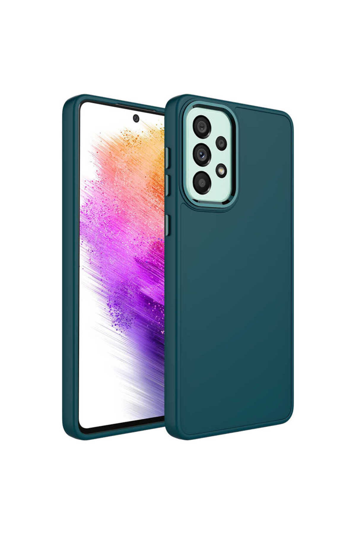 Galaxy A33 5G Kılıf Metal Çerçeve ve Buton Tasarımlı Silikon MXSP Luna Kapak - Koyu Yeşil