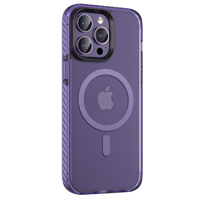iPhone 14 Pro Uyumlu Mat Arka Yüzey Wireless Şarj Özellikli OMSY Locik Kapak-Derin Mor