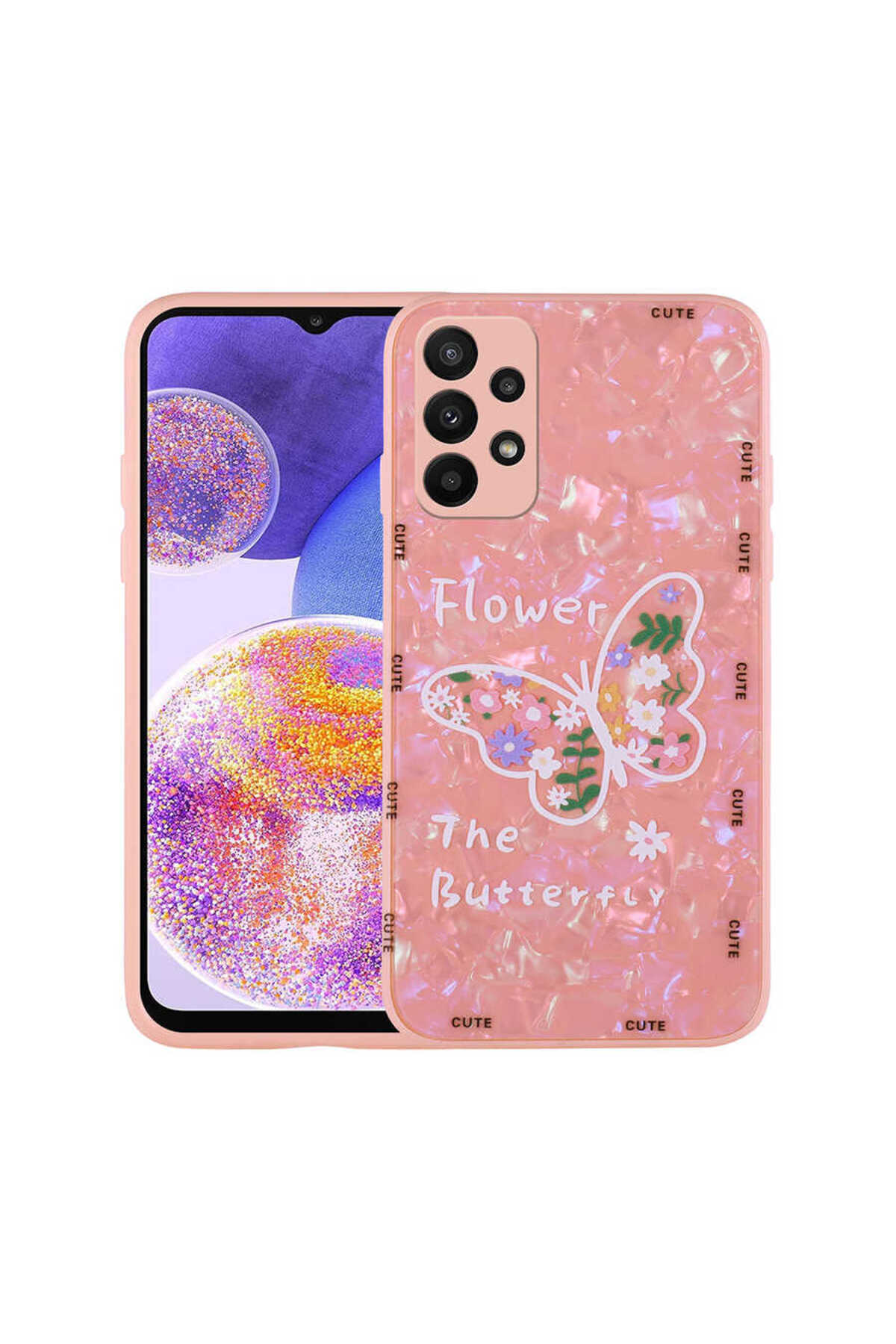 Galaxy A33 5G Kılıf Desenli Sert Silikon KHYR Mumila Kapak - Pink Flower