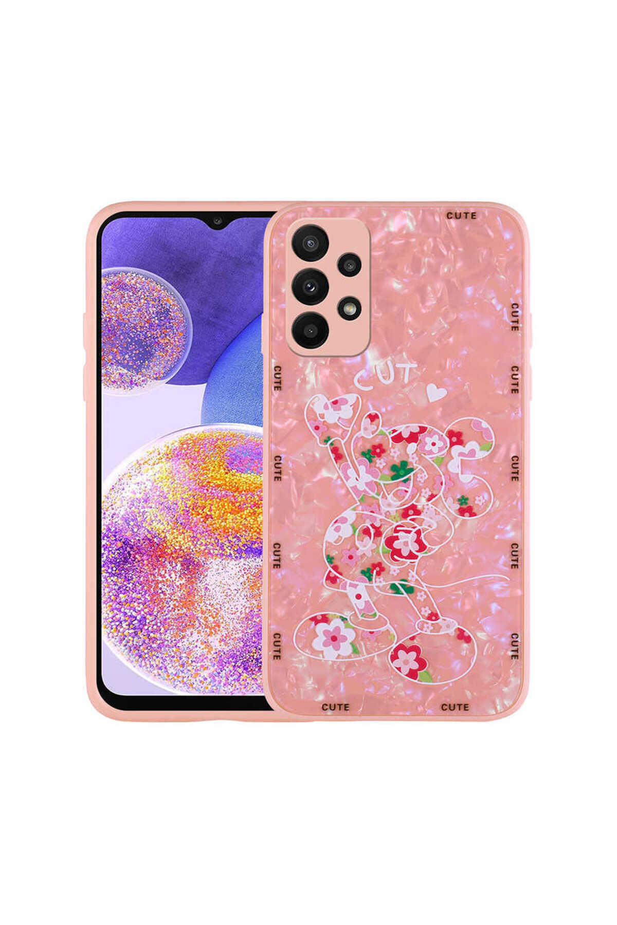 Galaxy A33 5G Kılıf Desenli Sert Silikon KHYR Mumila Kapak - Pink Flower